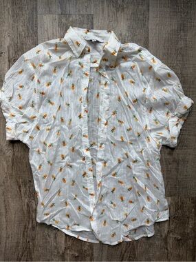 Express White Short-Sleeve Button-Down Shirt with Pineapple Print